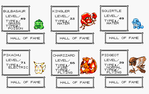 Pokemon Yellow - Hall of Fame